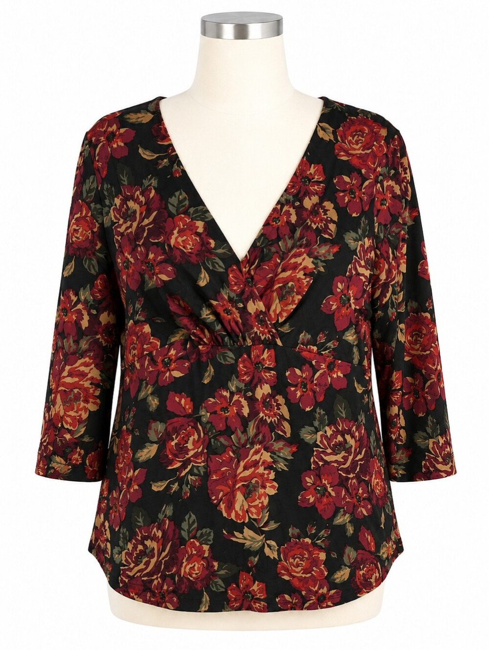 Chaps Women's Dark Floral Surplice Front Y2K Style Slinky Knit Top Sz 1X-Career